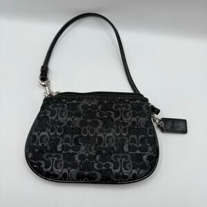 Coach Black & Silver Shimmering Signature Canvas Wristlet Zip Coin Purse Vintage